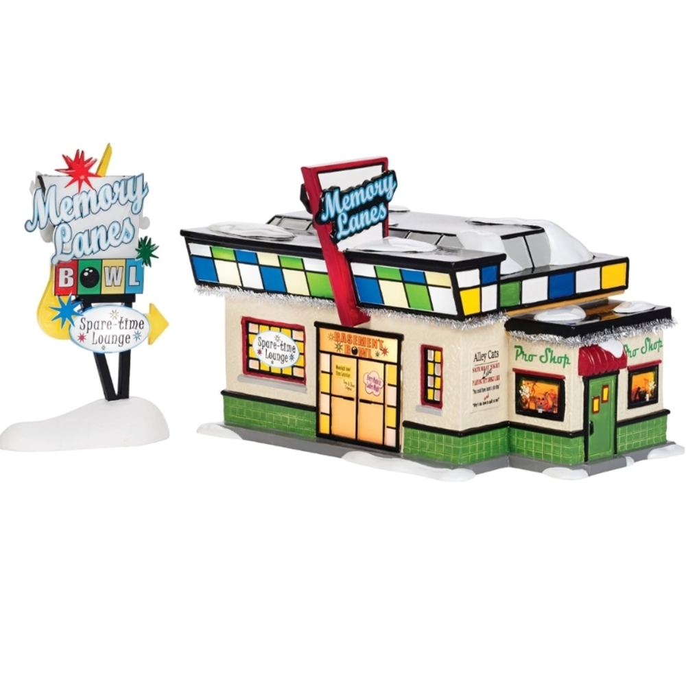 Department 56  Snow Village Memory Lanes Bowling Alley Decor - Multicolor New
